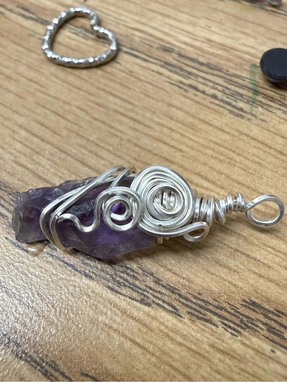 Handmade Wire Wrapped Amethyst Crystal Hair Comb with Dangle Charms